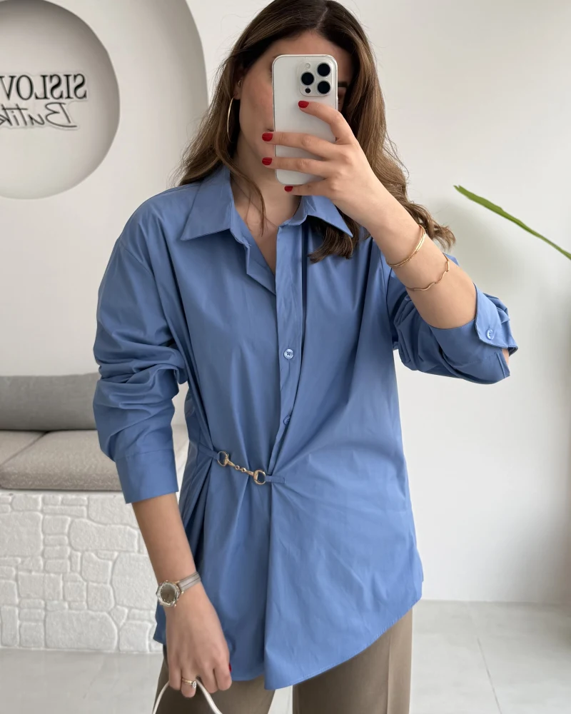 Marley Toka Detay Gömlek - Mavi - Kod: 5019