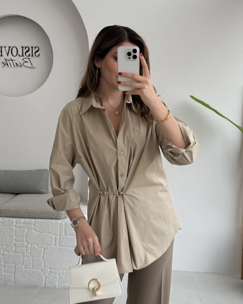 Marley Toka Detay Gömlek - Grej - Kod: 5019