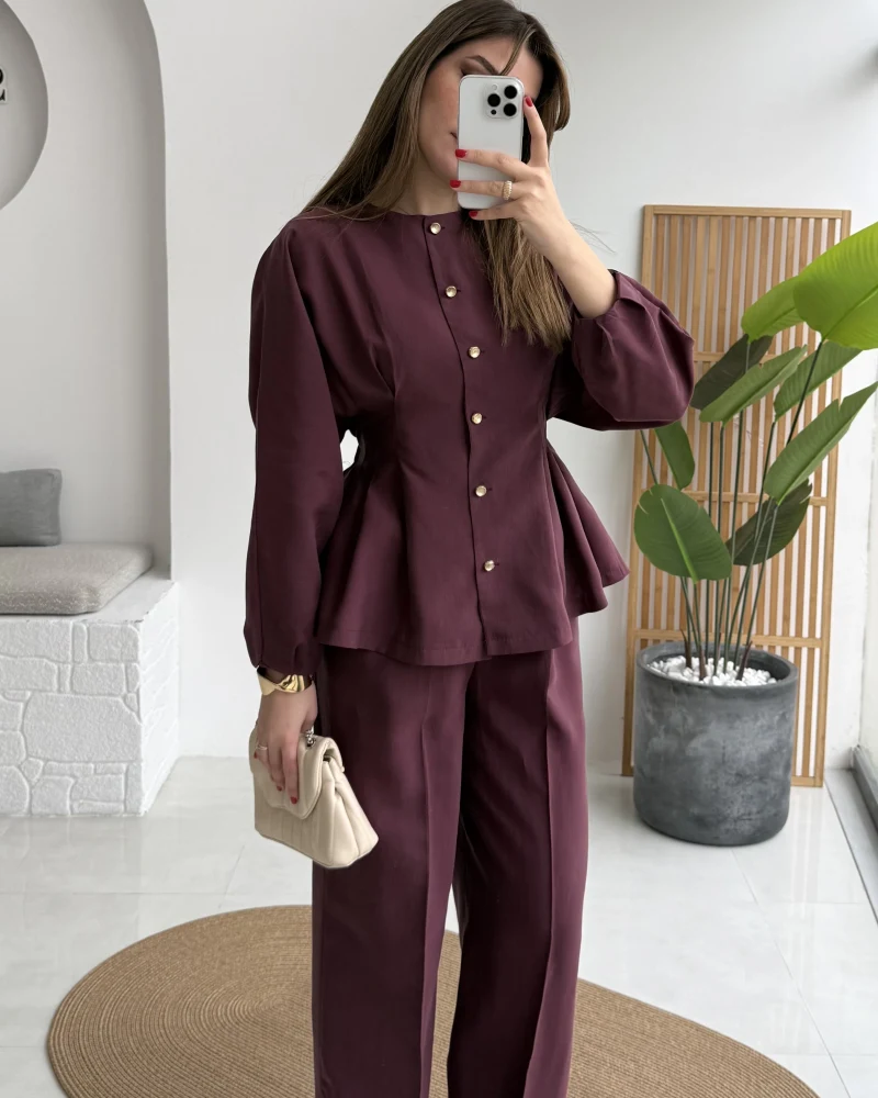 Stellaa Pile Dikişli Takım - Mürdüm - Kod: 8930