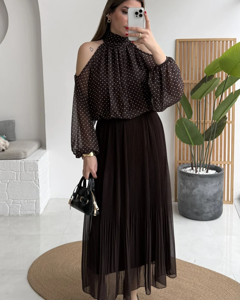 Piliseli Şifon Etek - Acı Kahve - Kod: 0928