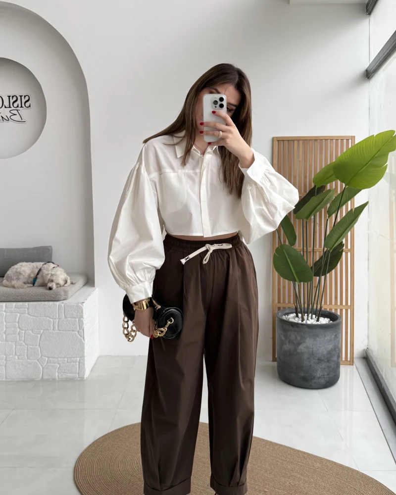 Condotti Beli Lastikli Bağcıklı Pantolon - Kahve - Kod: 51270