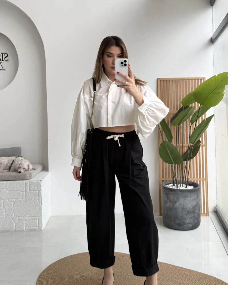 Condotti Beli Lastikli Bağcıklı Pantolon - Siyah - Kod: 51270