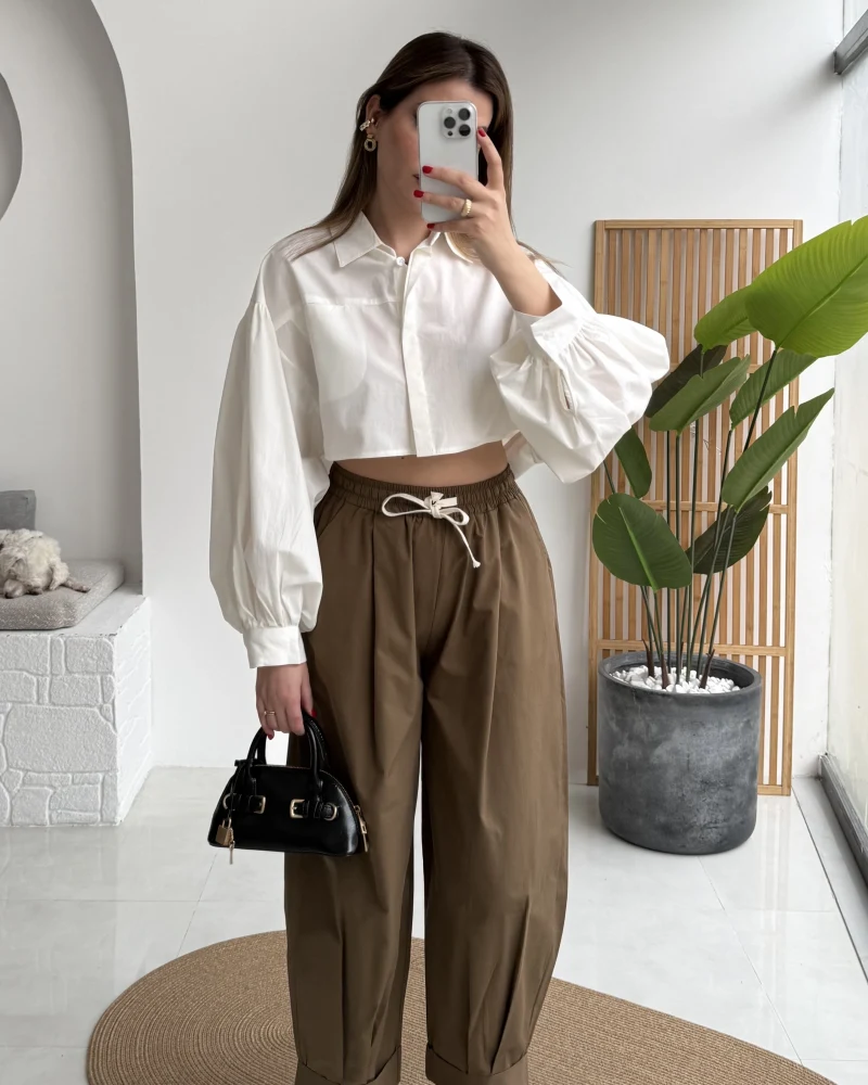 Condotti Beli Lastikli Bağcıklı Pantolon - Haki - Kod: 51270