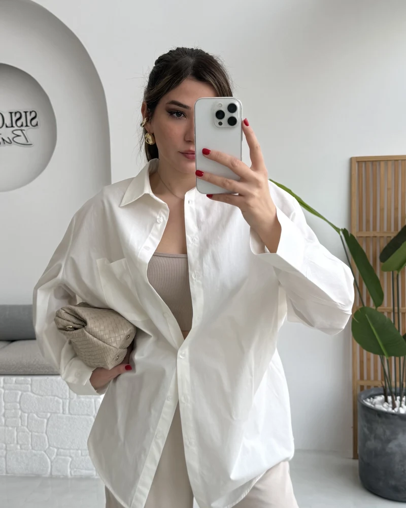 Paloma Tek Cepli Poplin Gömlek - Beyaz - Kod: 5020