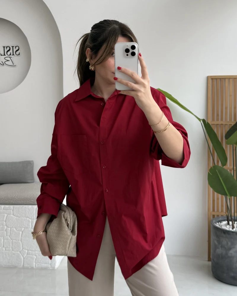 Paloma Tek Cepli Poplin Gömlek - Kırmızı - Kod: 5020