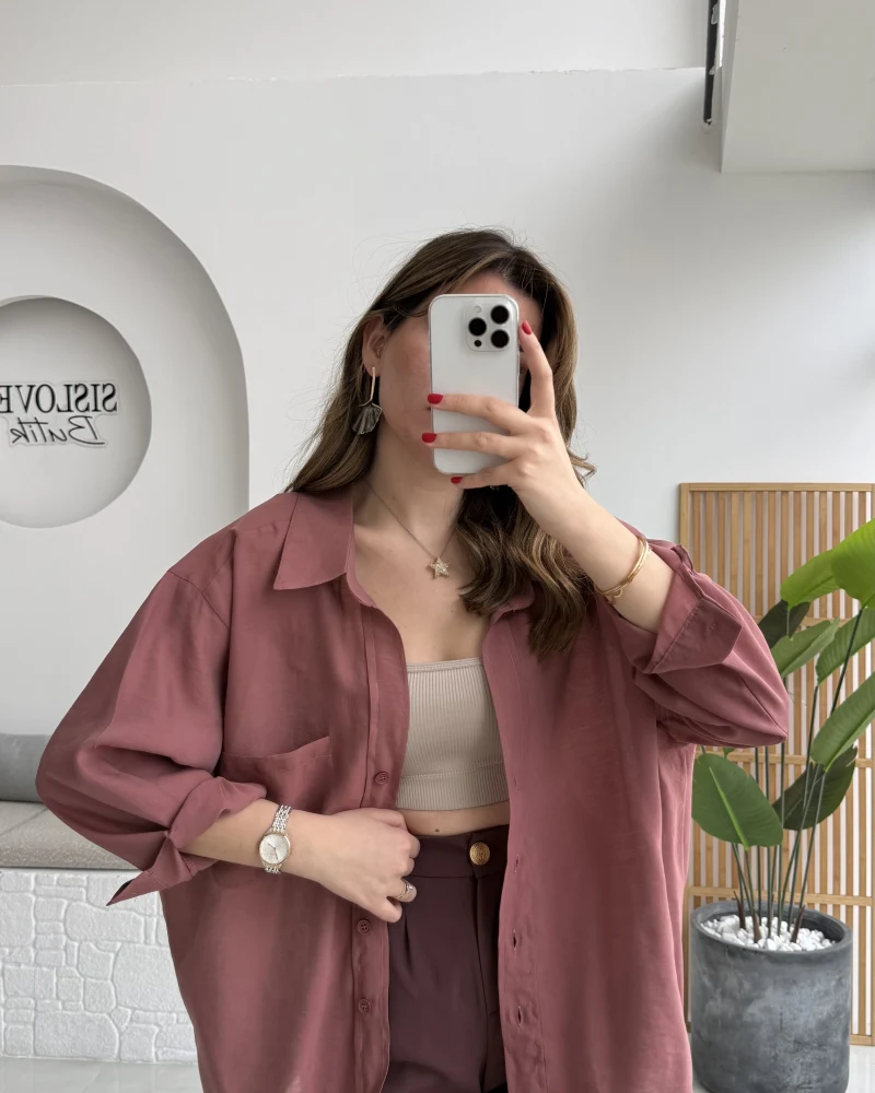 Tarçın Oversize Tensel Gömlek Kod: 4612