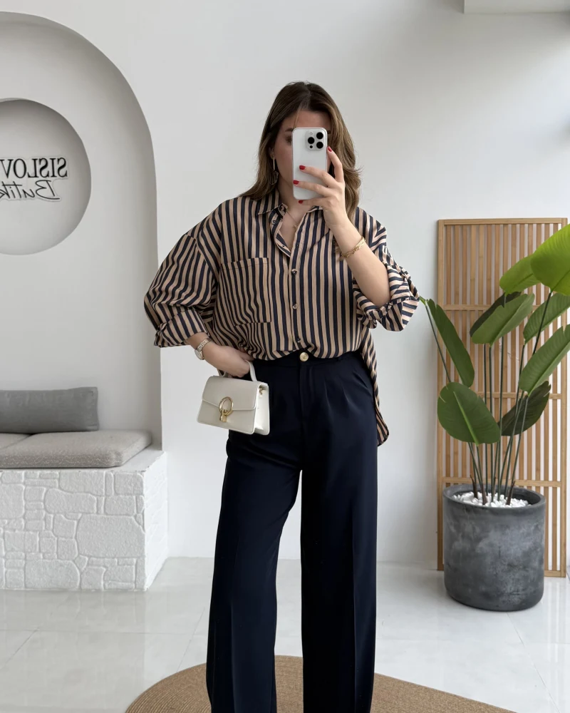 Pileli Palazzo Dökümlü Kumaş Pantolon - Lacivert - Kod: 51078