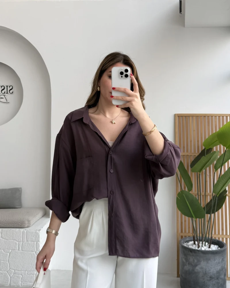 Mürdüm Oversize Tensel Gömlek Kod: 4612