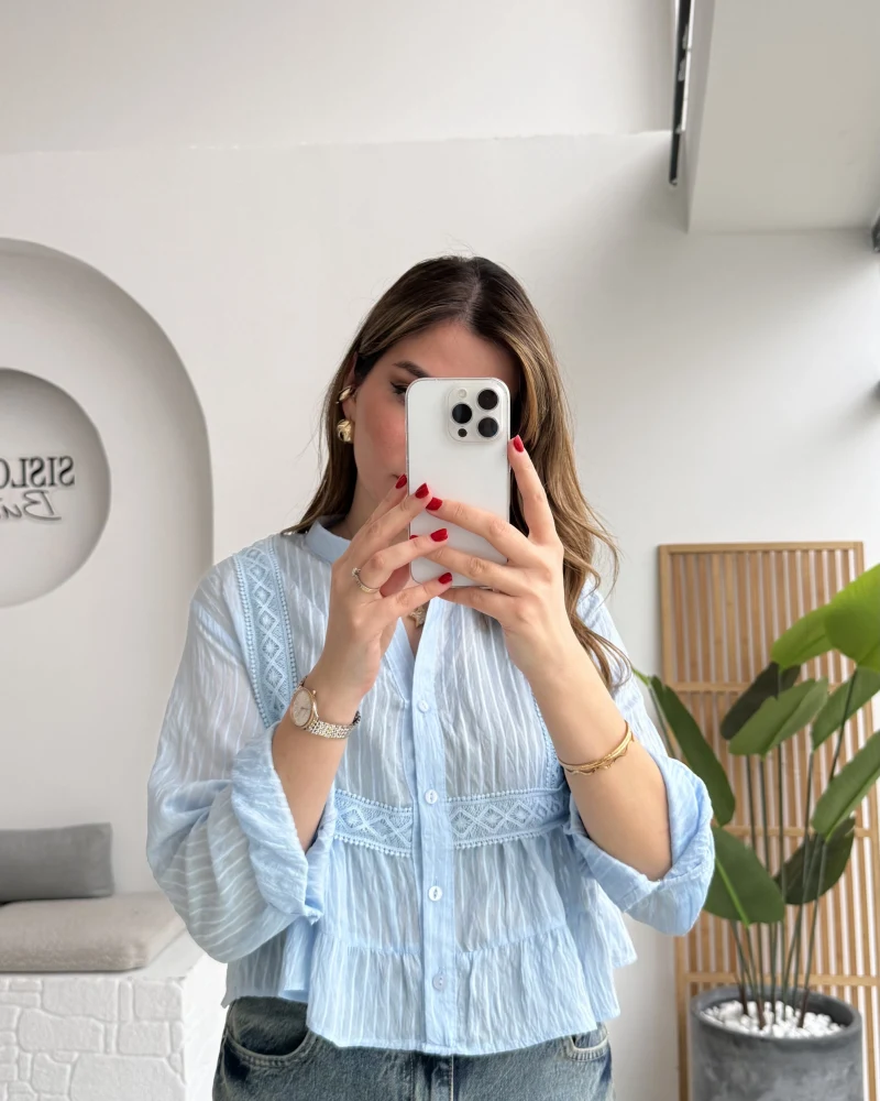 Bloom Bebe Mavisi Dantel Gömlek - Kod: 2214