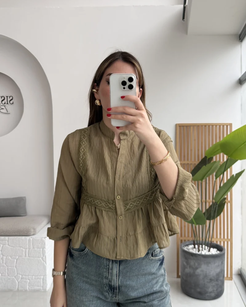 Bloom Haki Dantel Gömlek - Kod: 2214