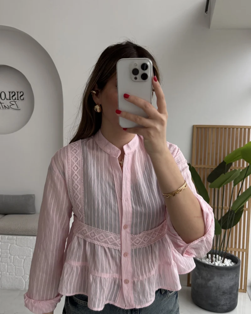 Bloom Pembe Dantel Gömlek - Kod: 2214