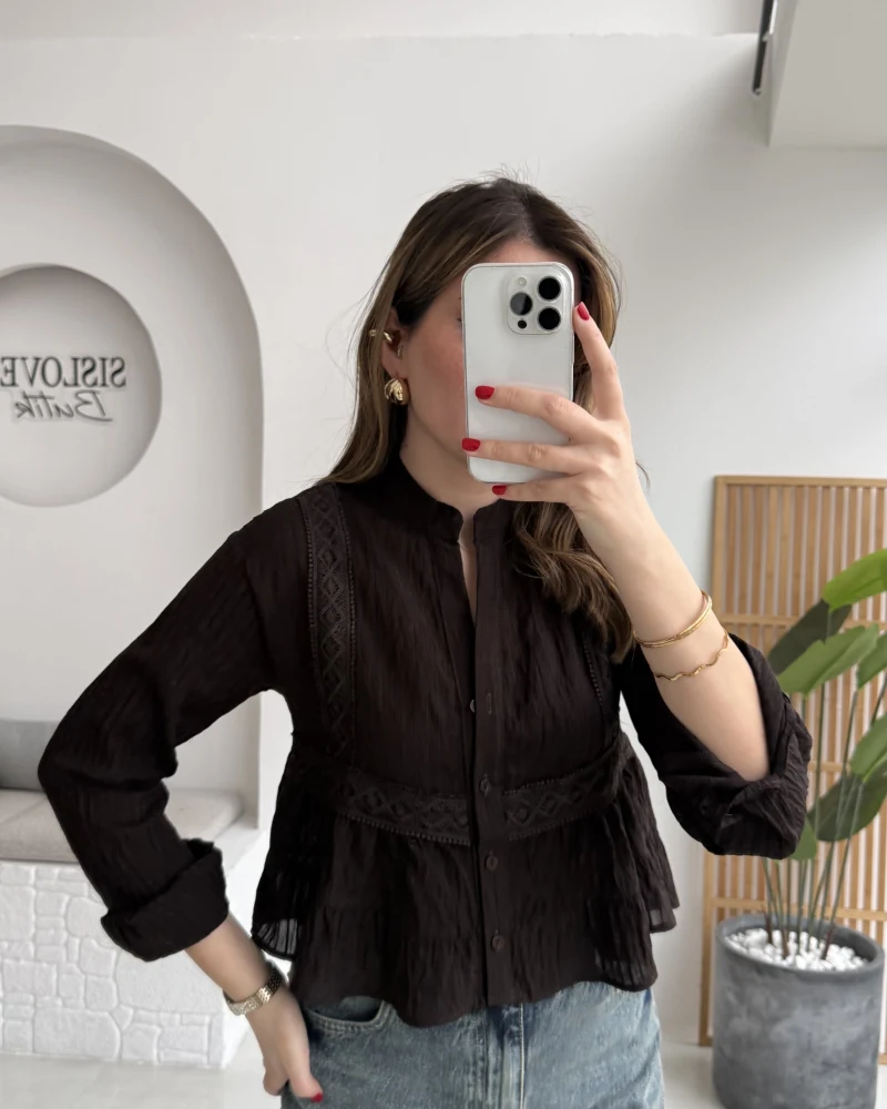 Bloom Acı Kahve Dantel Gömlek - Kod: 2214