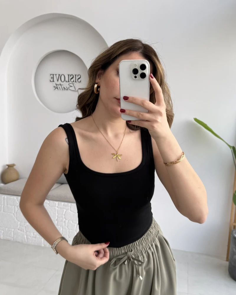 Göğüs Pedli Crop - Siyah