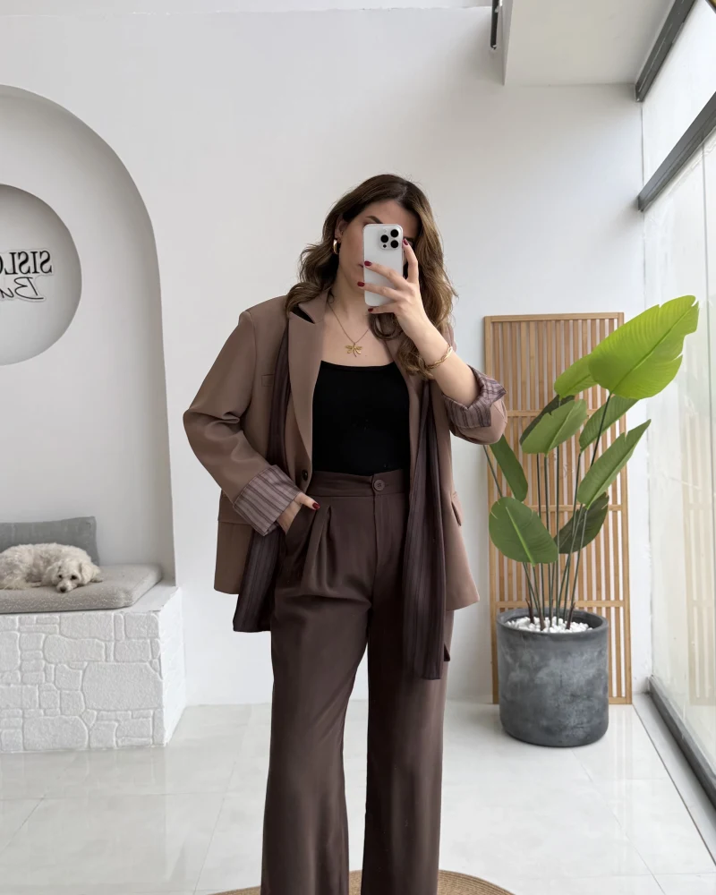 Florence Pileli Pantolon - Acı Kahve - Kod: 3853