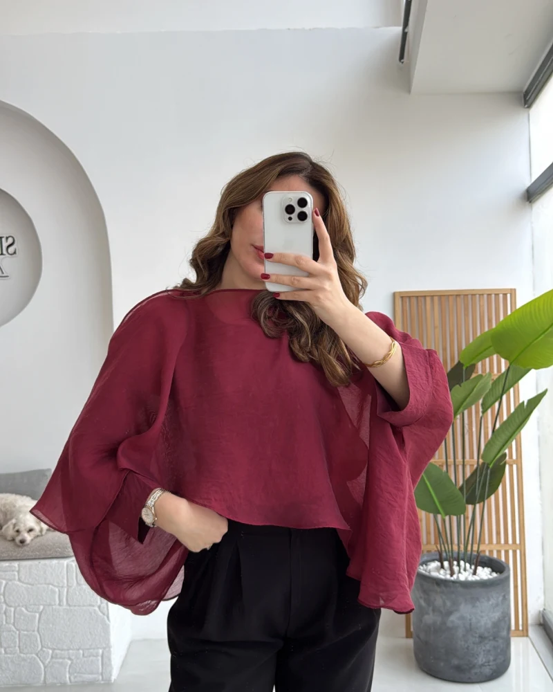 Uçuşan Pelerin Bluz - Bordo - Kod: 5026