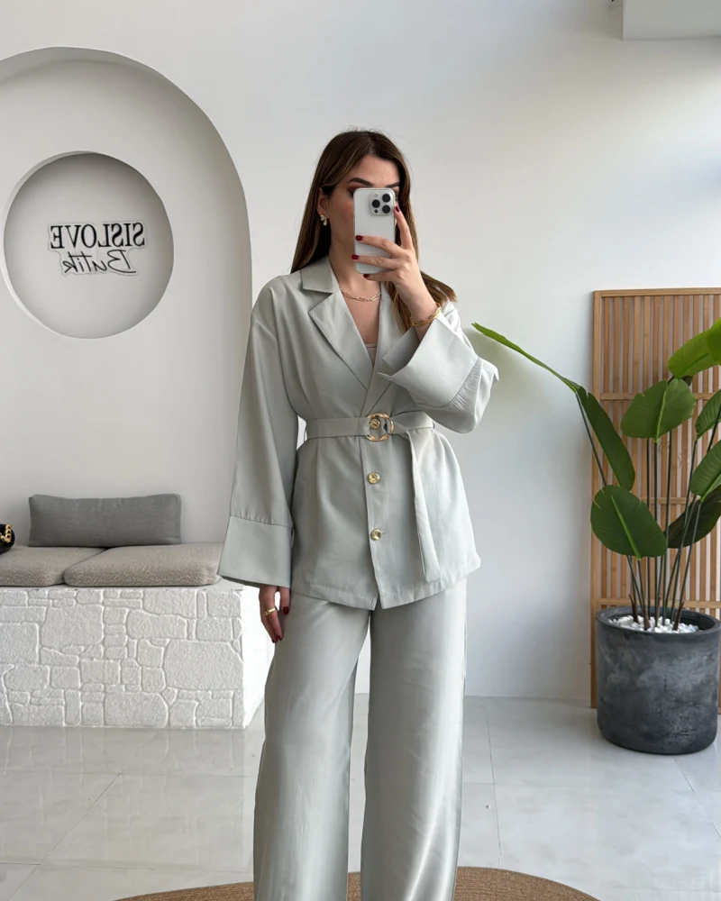 Toka Detay Kemerli Tunik Takım - Mint - Kod: 8927