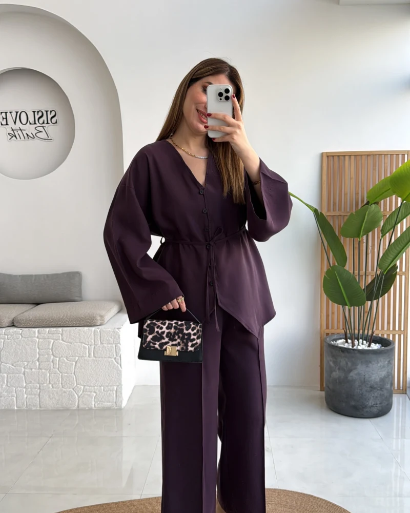 Palermo Bağcıklı Düğmeli Takım - Mürdüm - Kod: 8916