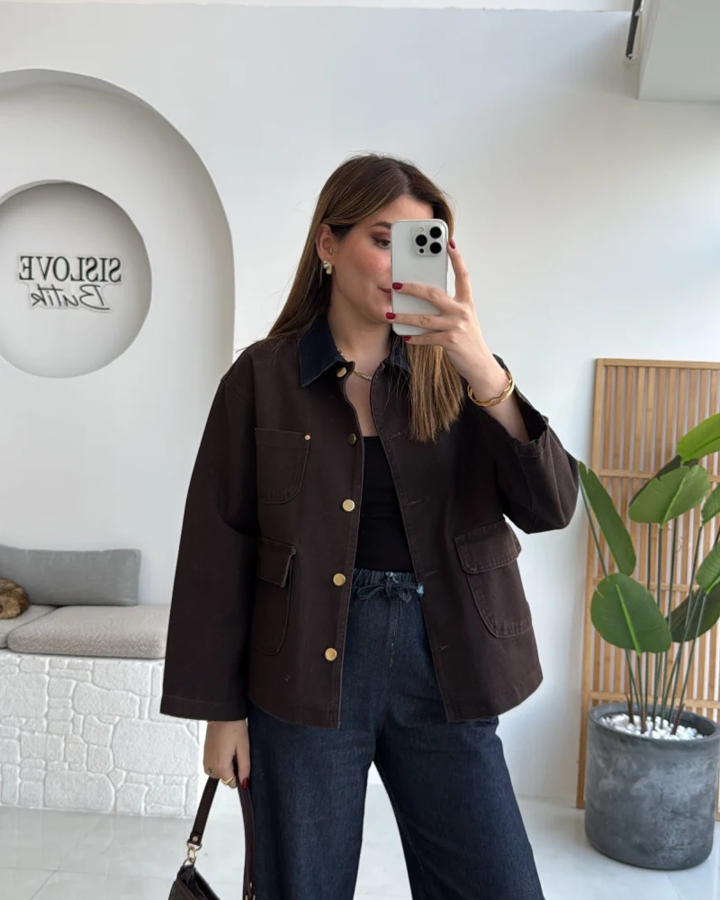 Blondie Düğmeli Denim Ceket - Acı Kahve - Kod: 2050