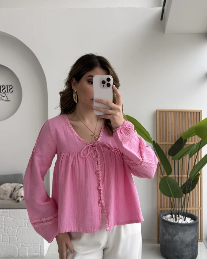 Peri İnci Detay Pembe Bluz