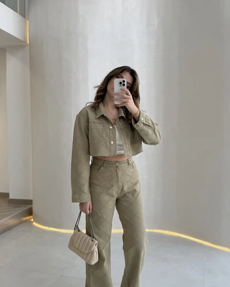 Quz Dokulu Yüksek Bel Kot Jean Pantolon - Mint - Kod: 00145