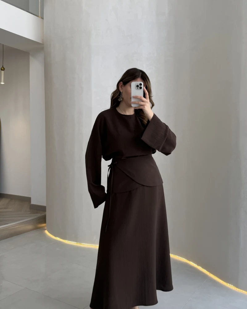 La Fortuna Bel Detay Bağcıklı Takım - Kahve - Kod: 9034