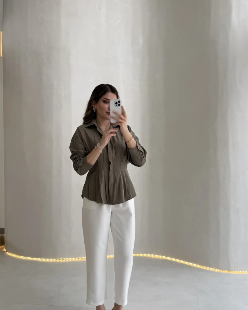 Quz Pile Detaylı Pantolon - Ekru - Kod: 71154