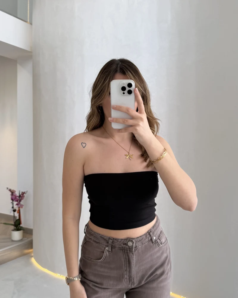 Straplez Crop Pedli Body - Siyah - Kod: 23369