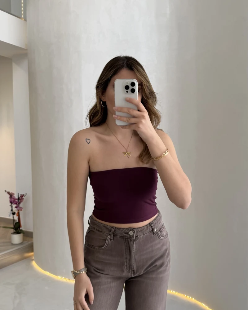 Straplez Crop Pedli Body - Bordo - Kod: 23369