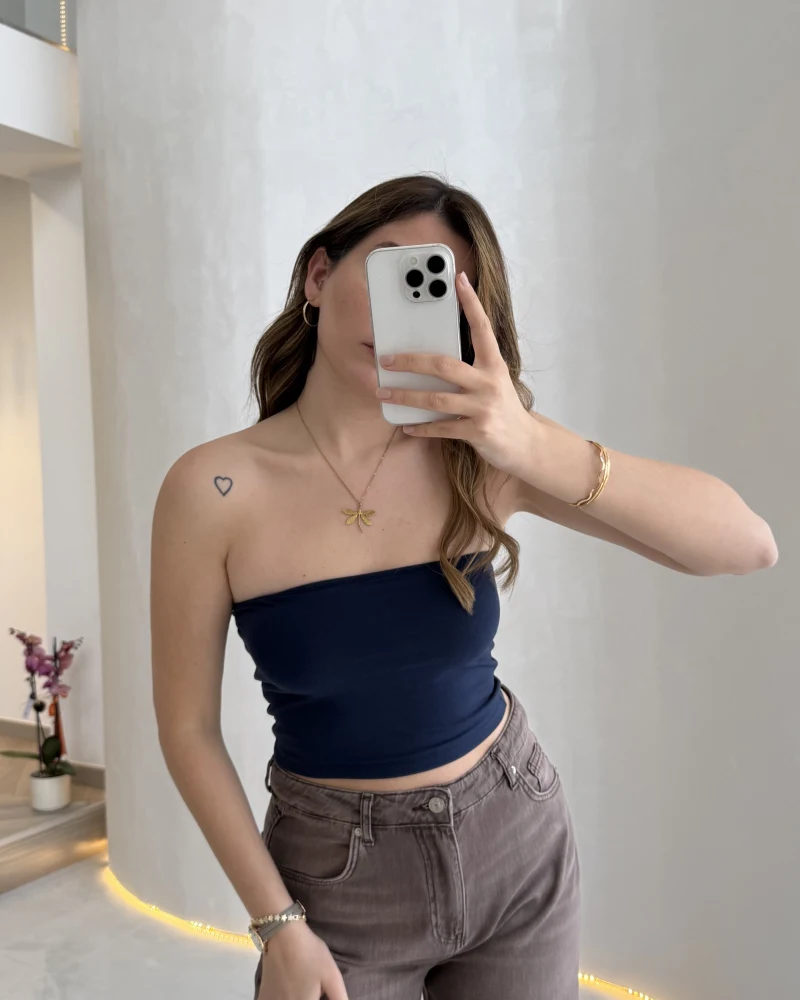 Straplez Crop Pedli Body - Lacivert - Kod: 23369