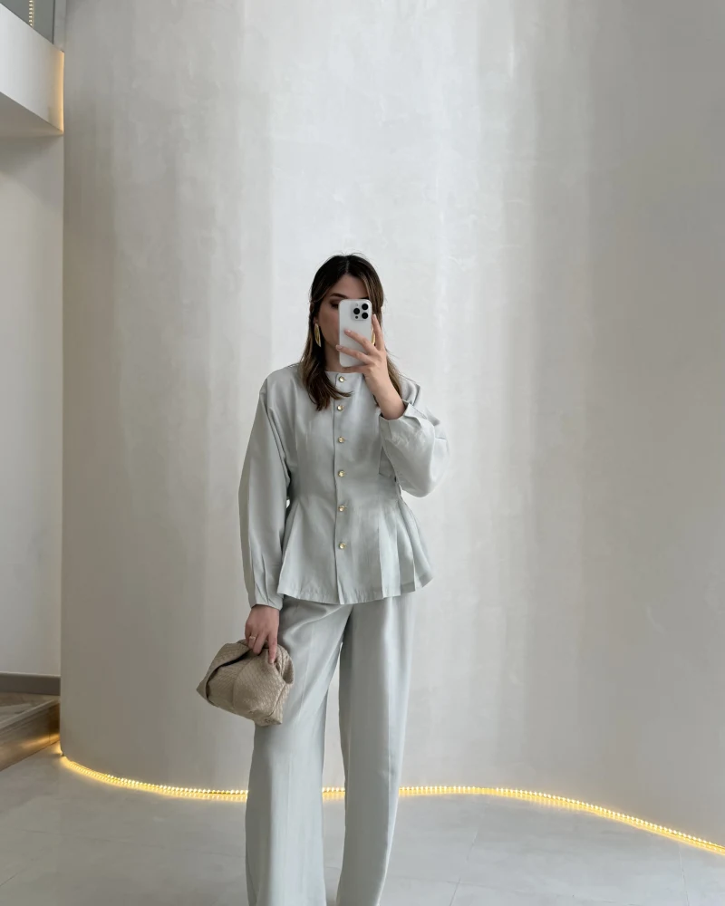 Stellaa Pile Dikişli Takım - Gri - Kod: 8930