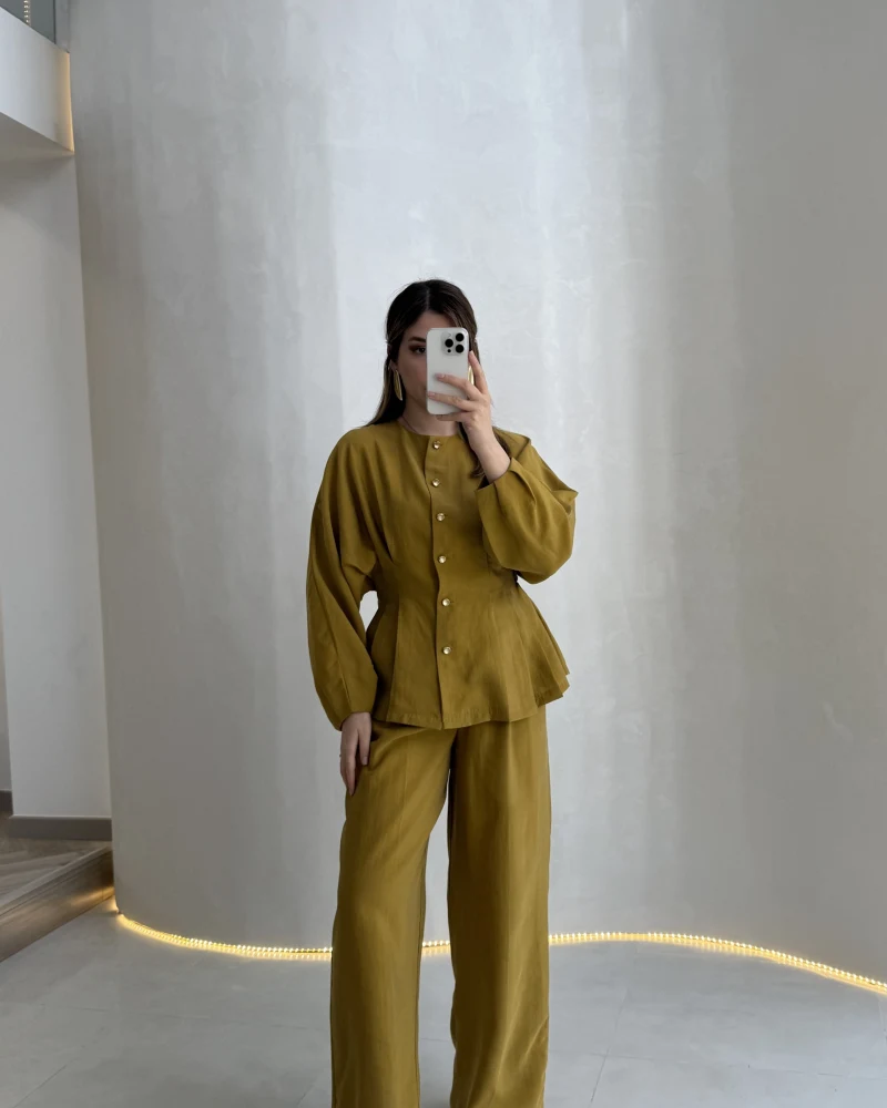 Stellaa Pile Dikişli Takım - Hardal - Kod: 8930