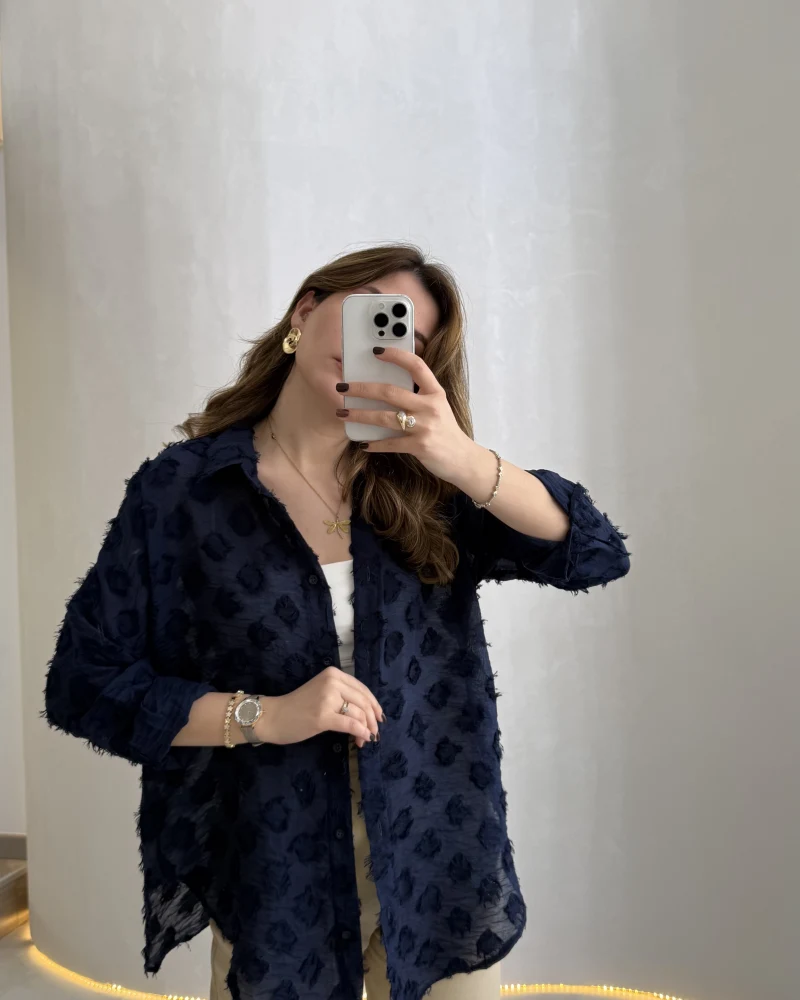 Whisper Püsküllü İnce Gömlek - Lacivert - Kod: 2235