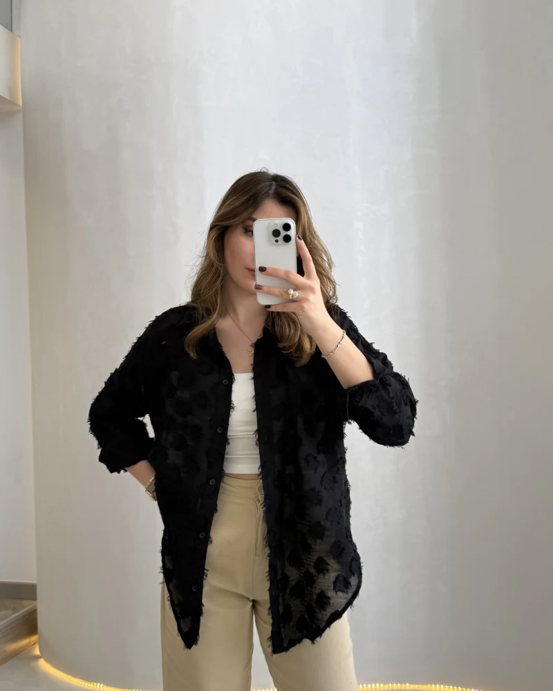 Whisper Püsküllü İnce Gömlek - Siyah - Kod: 2235