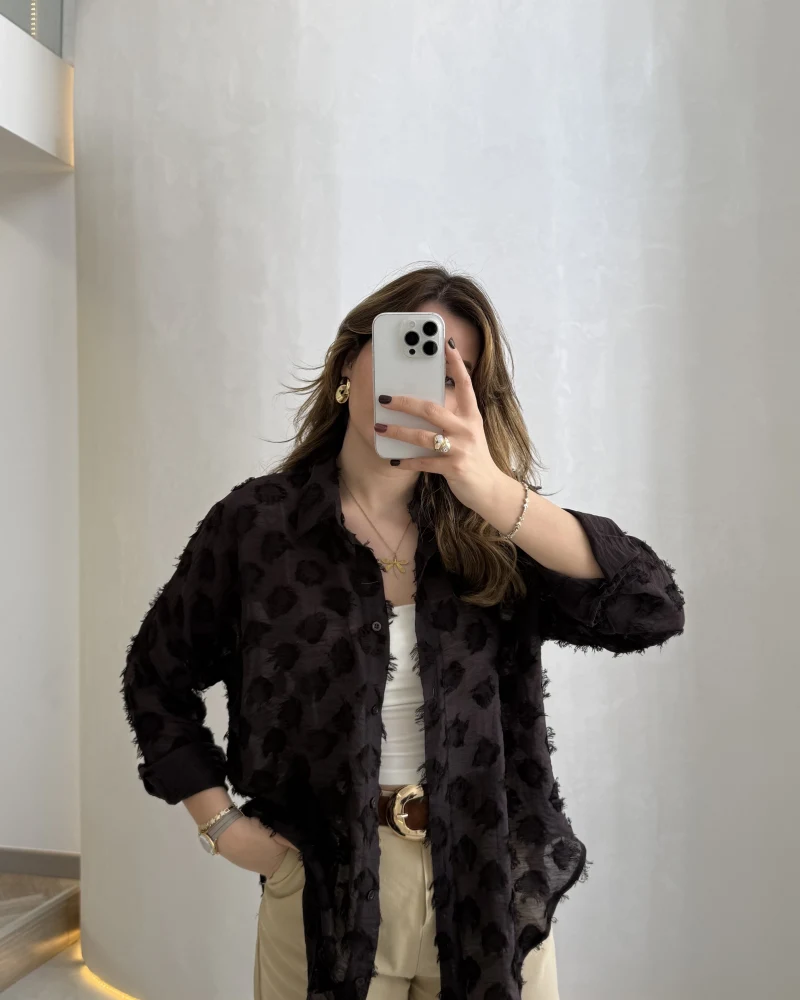 Whisper Püsküllü İnce Gömlek - Acı Kahve - Kod: 2235