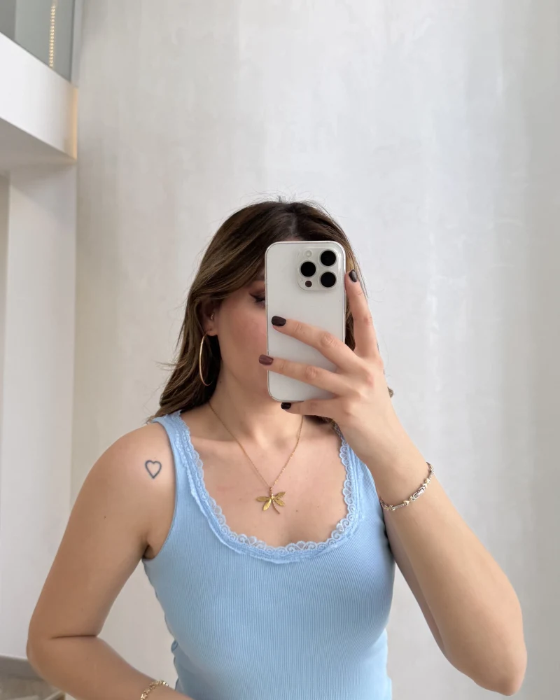 Fitilli Dantel Detay Kalın Askılı Body - Mavi