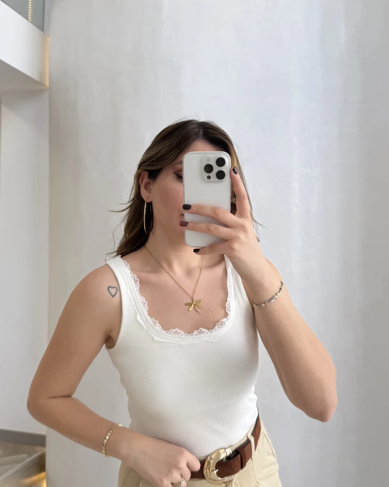 Fitilli Dantel Detay Kalın Askılı Body - Ekru