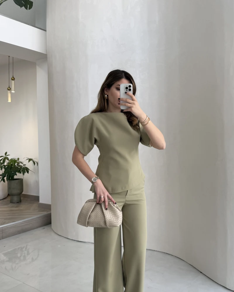 Ballet Kol Detay Bluz-Pantolon Takım - Mint - Kod: 8089