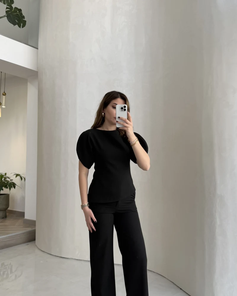 Ballet Kol Detay Bluz-Pantolon Takım - Siyah - Kod: 8089