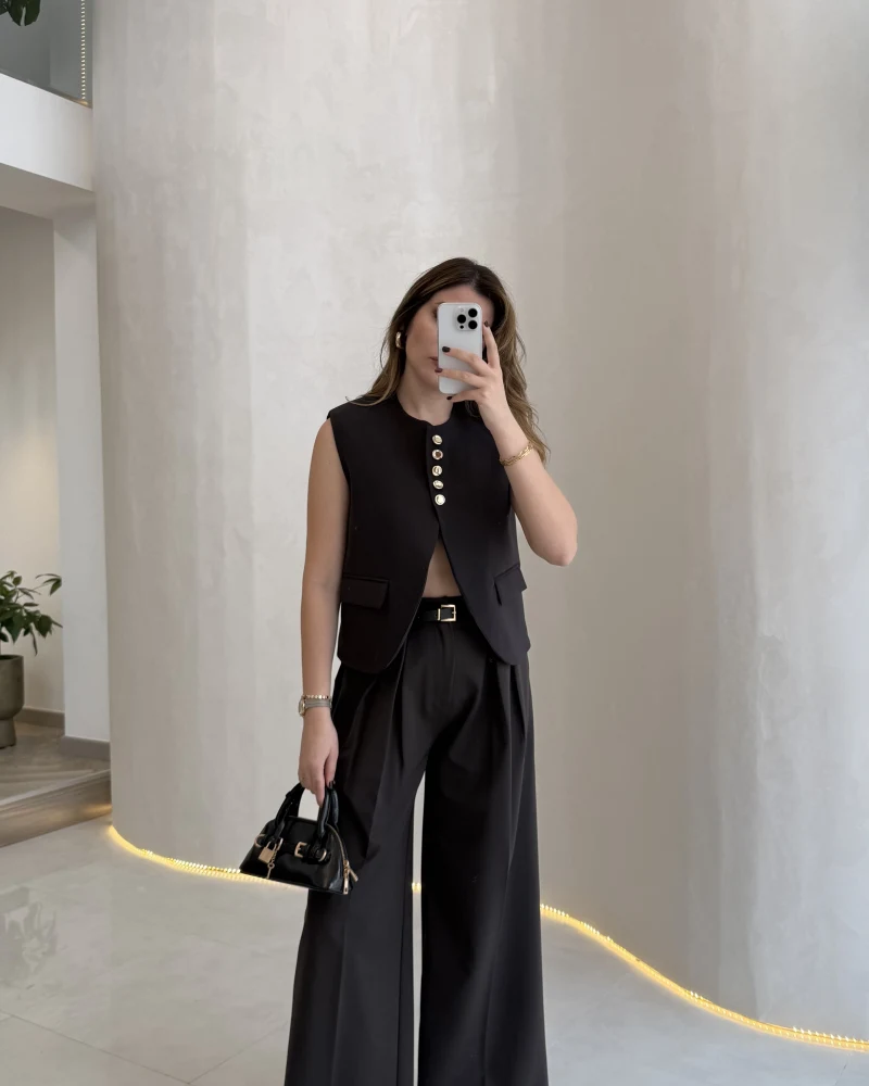 Comely Kemerli Yelek Takım - Koyu Kahve - Kod: 9716