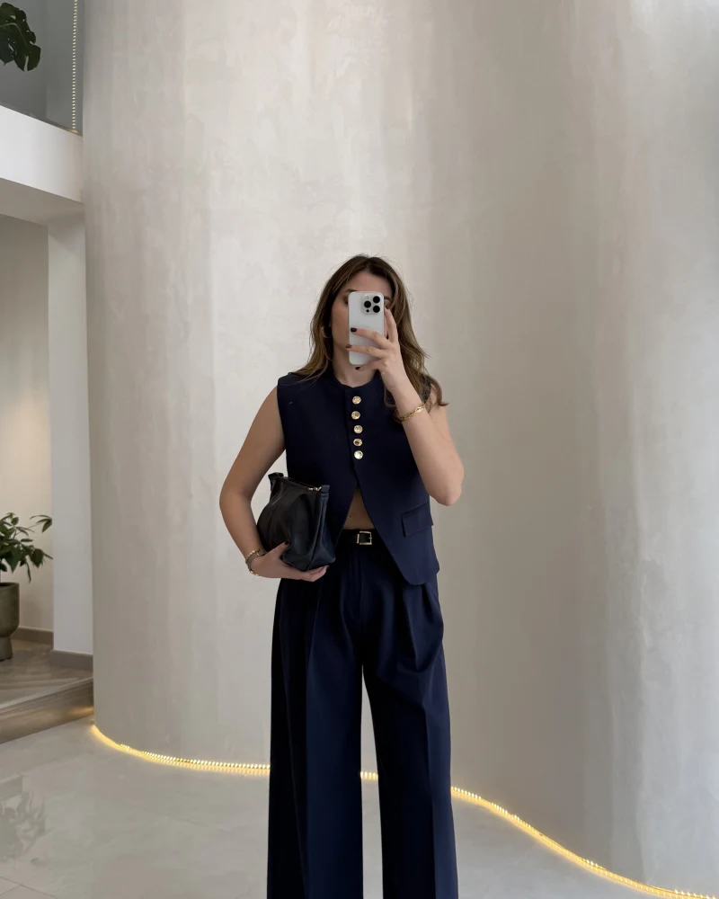 Comely Kemerli Yelek Takım - Lacivert - Kod: 9716