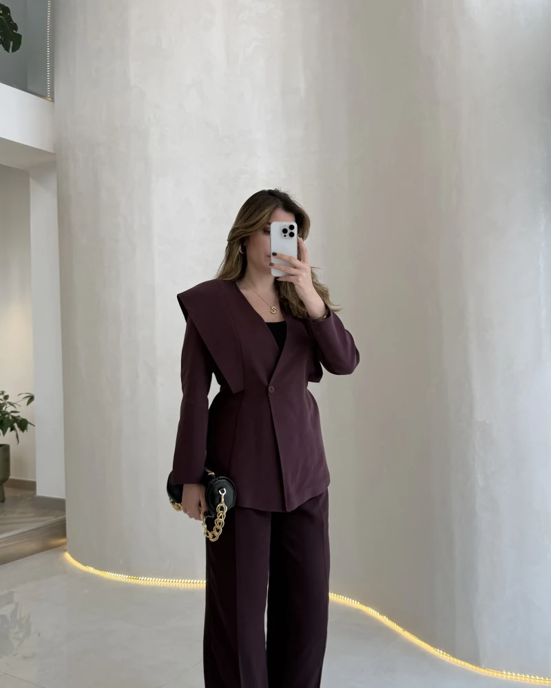 Wonder Bağcıklı Ceket Pantolon Takım - Mürdüm - Kod: 9035