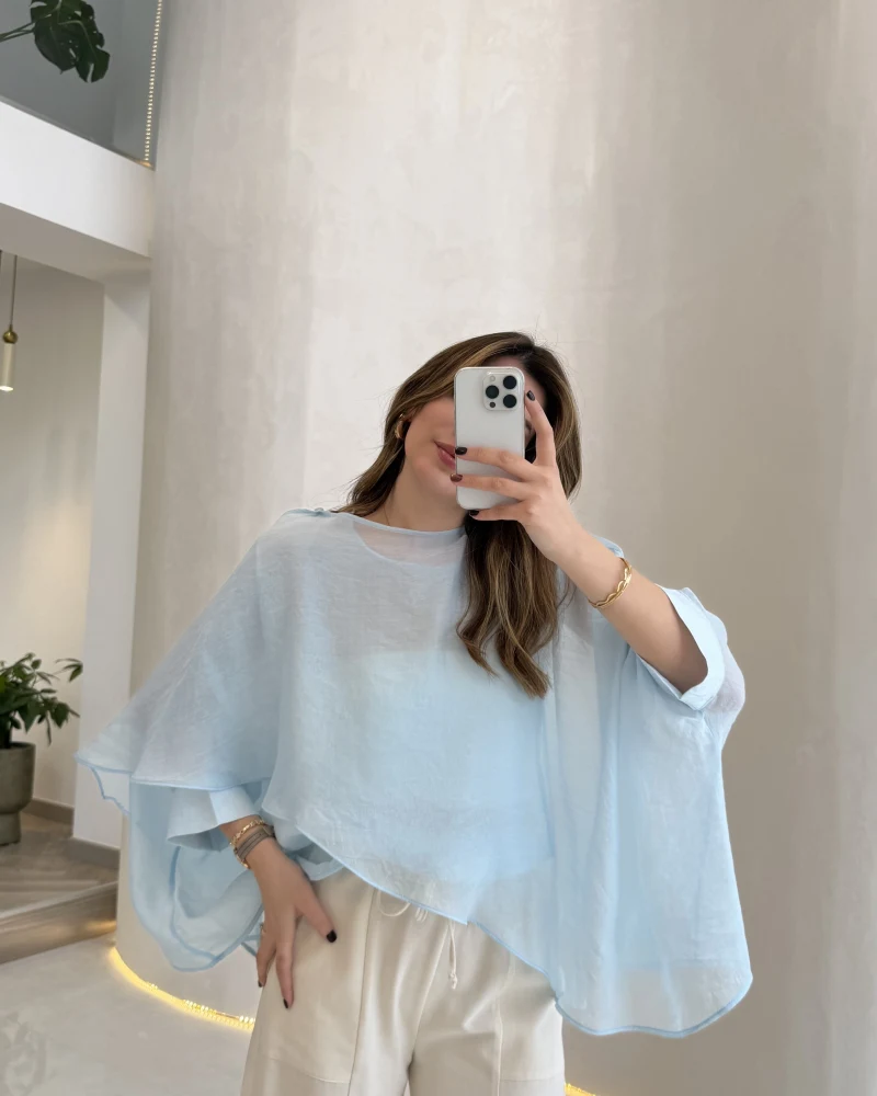 Uçuşan Pelerin Bluz - Açık Mavi - Kod: 5026