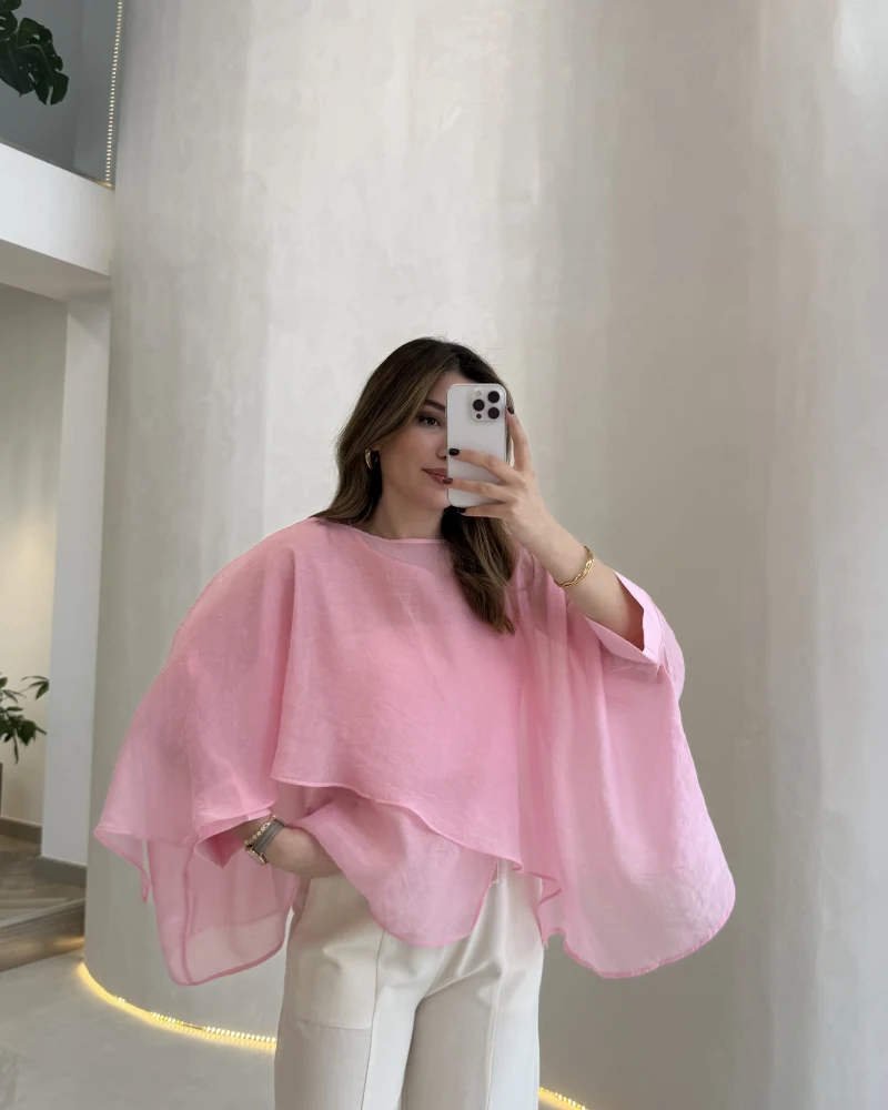Uçuşan Pelerin Bluz - Açık Pembe - Kod: 5026