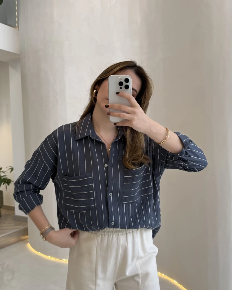 Sheep Çizgili Gömlek - Lacivert Çizgili - Kod: 2217