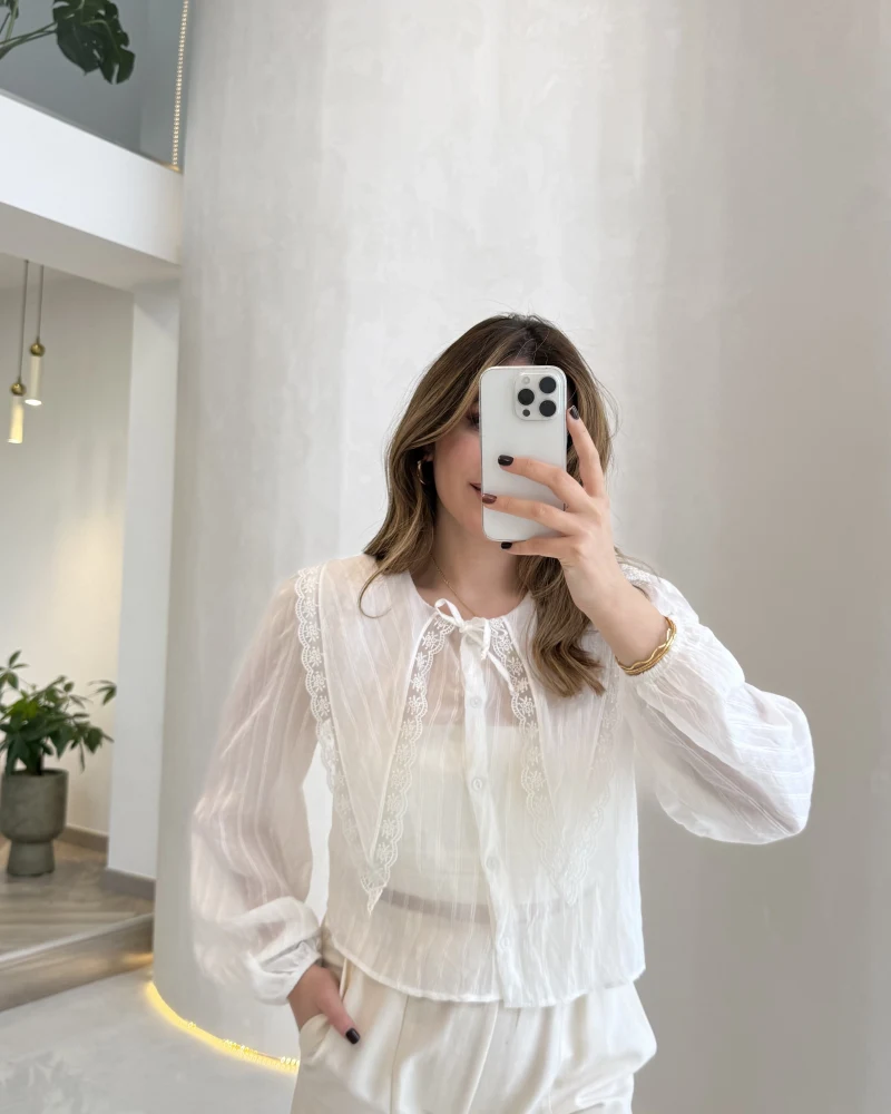 Tesoro Bebe Yaka Dantel Bluz - Beyaz - Kod:2223