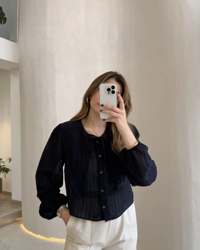 Tesoro Bebe Yaka Dantel Bluz - Lacivert - Kod:2223