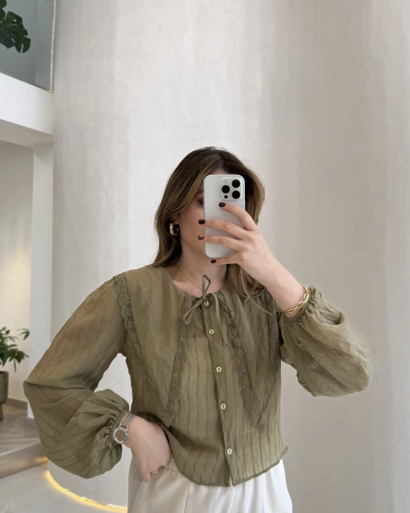 Tesoro Bebe Yaka Dantel Bluz - Haki - Kod:2223