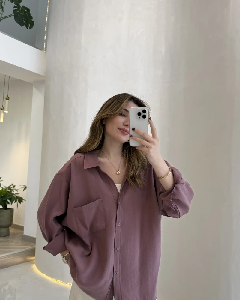 Düşük Omuzlu Modal Gömlek - Gül Kurusu - Kod:5050