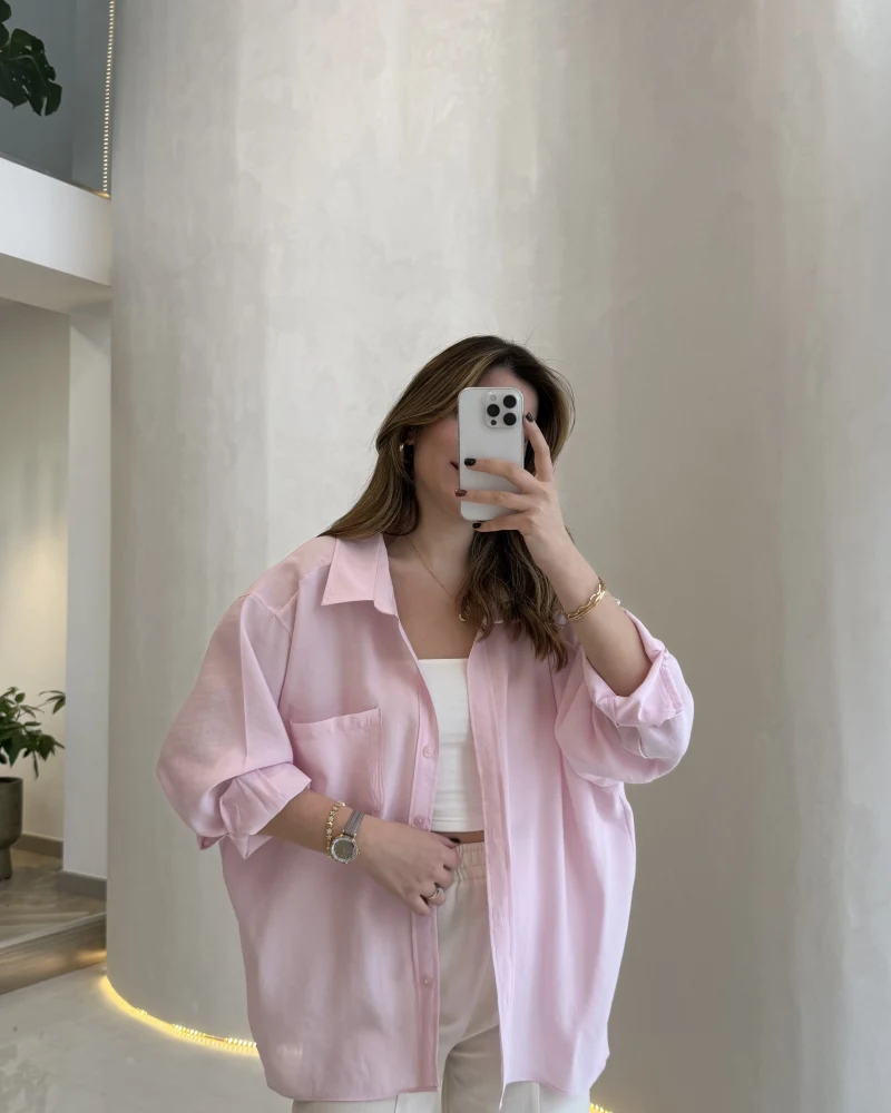 Düşük Omuzlu Modal Gömlek - Pembe - Kod:5050