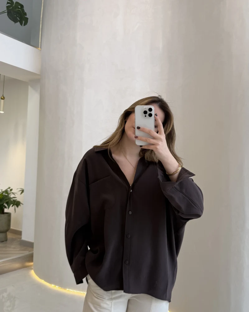 Düşük Omuzlu Modal Gömlek - Kahverengi - Kod:5050